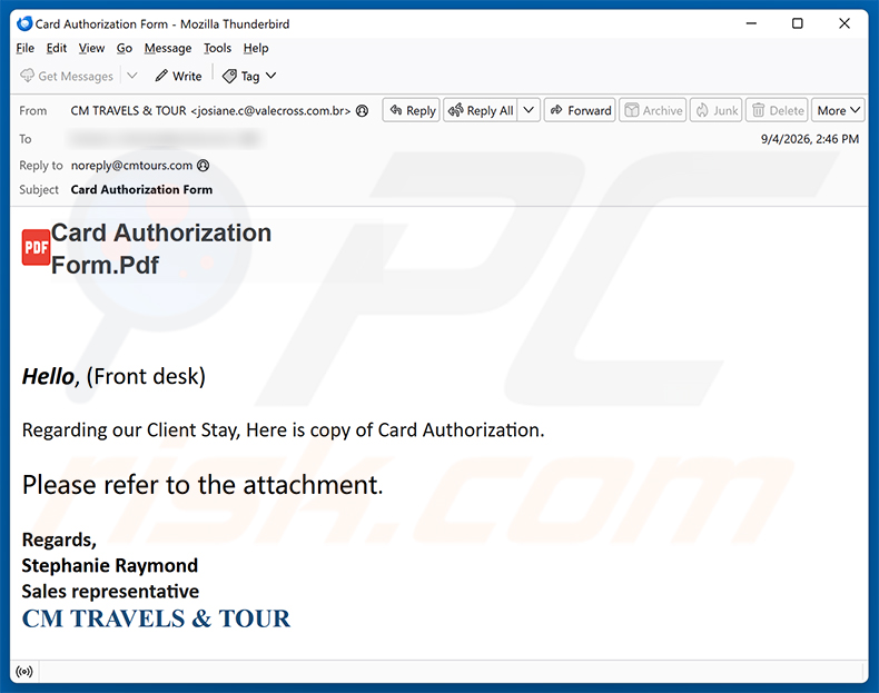 Campagne de spam par e-mail Card Authorization Form arnaque par e-mail