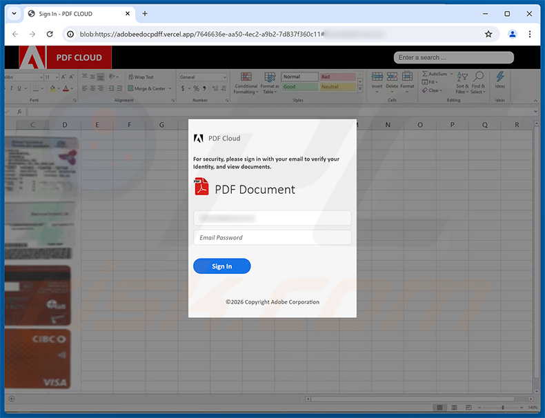 Page de phishing Card Authorization Form arnaque par e-mail