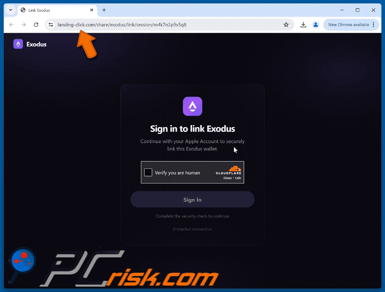 Sites de phishing promus via l'arnaque par e-mail Exodus - Add Your Card To Your Wallet