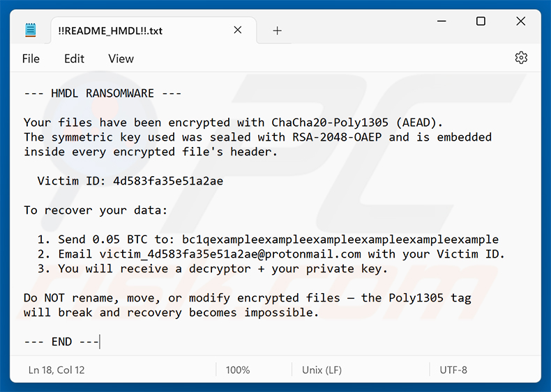 Demande de rançon du ransomware HMDL (!!README_HMDL!!.txt)