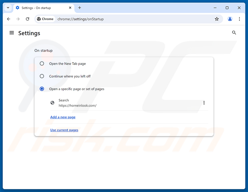 Suppression de homeinlook.com de la page d'accueil de Google Chrome