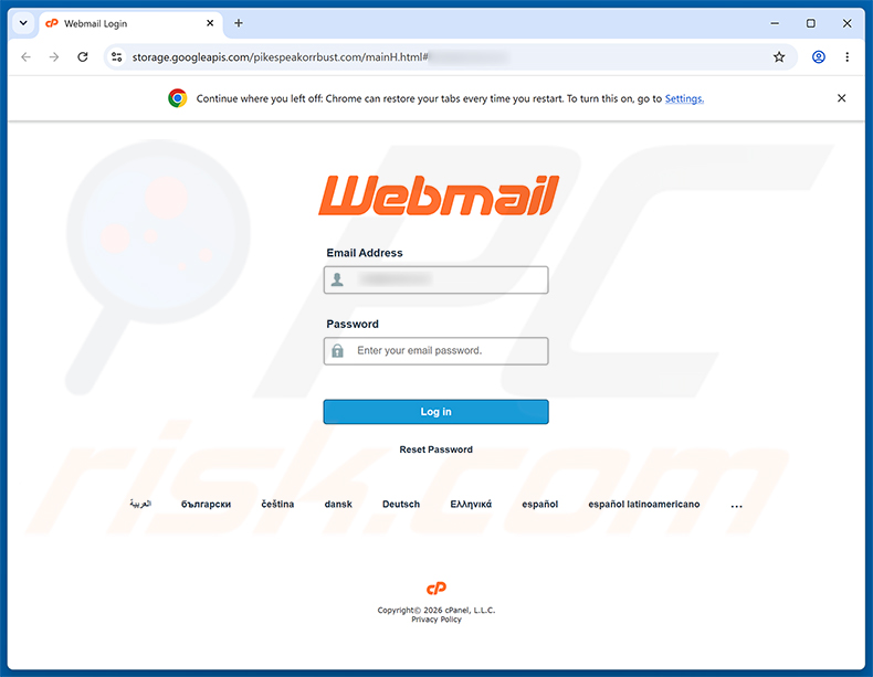 Page de phishing de l'arnaque par e-mail IMAP Sync Failure