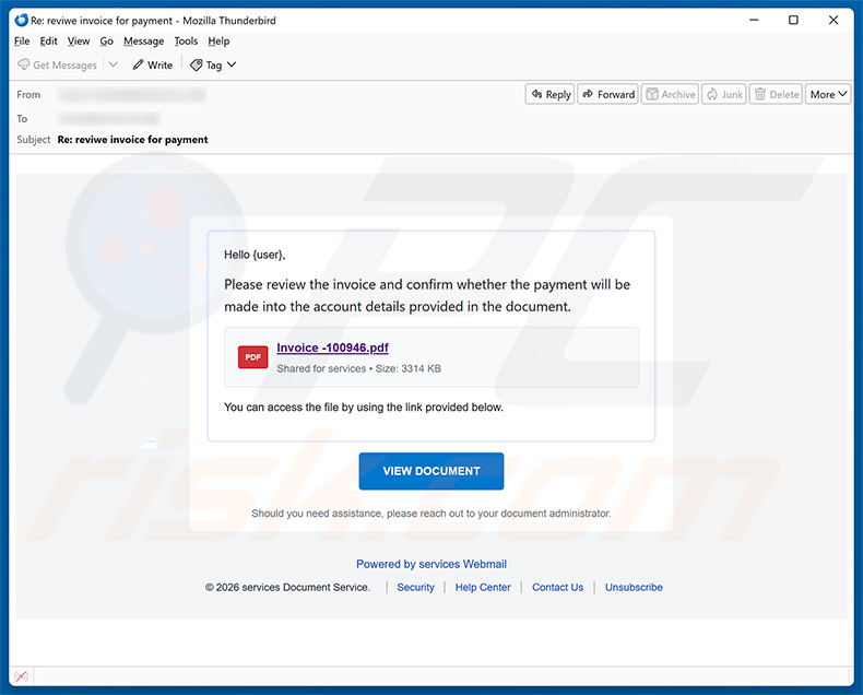 Campagne de spam par e-mail Review The Invoice And Confirm The Payment