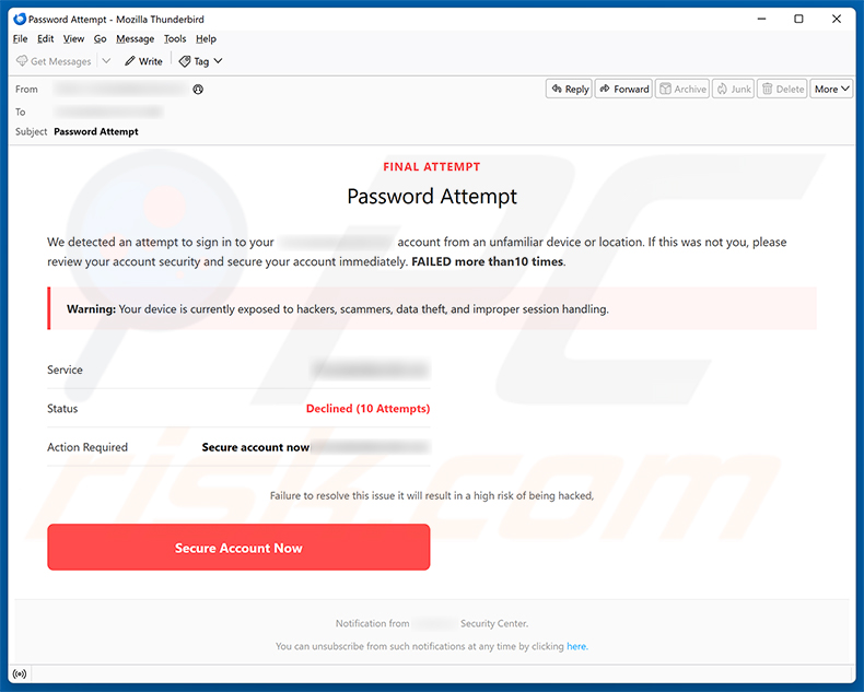 Campagne de spam par e-mail de l'arnaque Secure Your Account