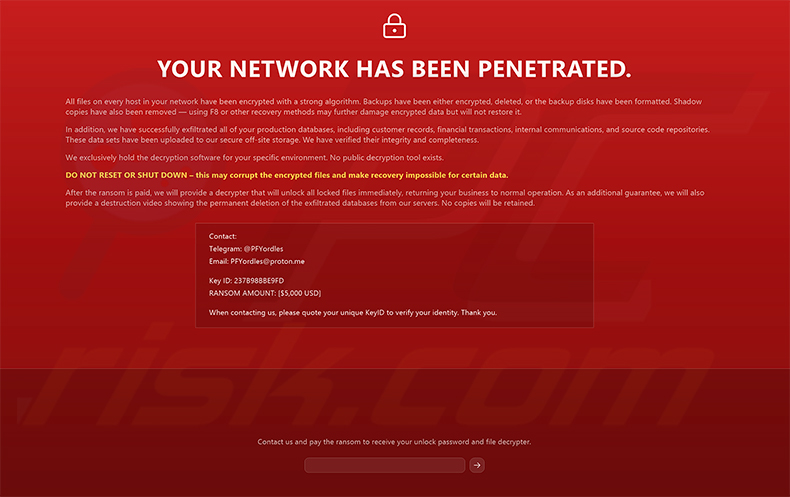 Verrouillage plein écran du ransomware Sword