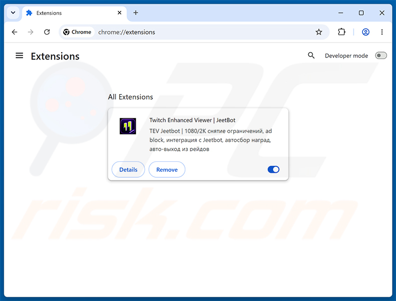 Suppression de l'extension malveillante Twitch Enhanced Viewer | JeetBot de Google Chrome étape 2