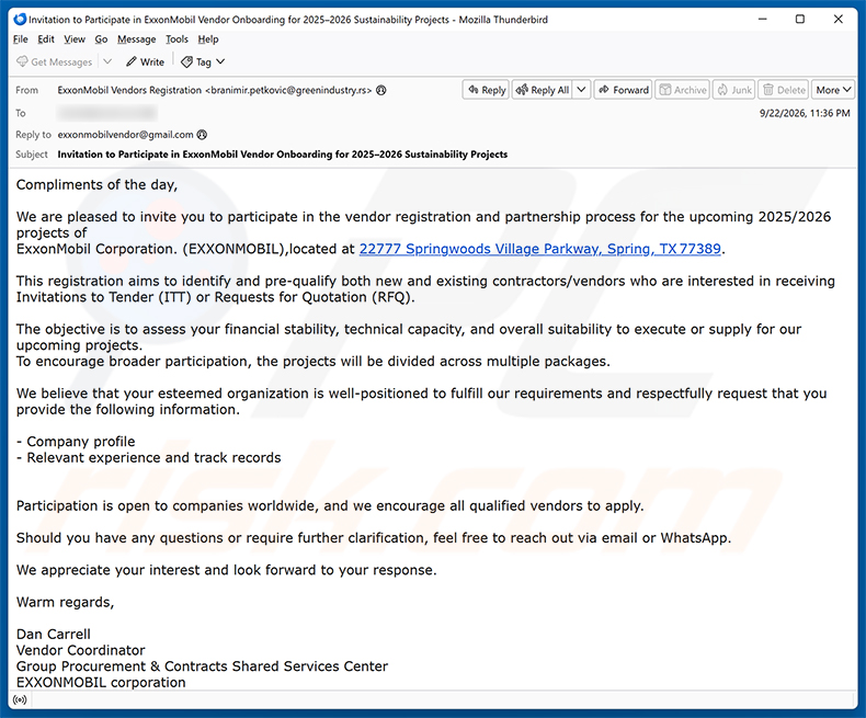 Vendor Registration And Partnership Process campagne de spam par e-mail