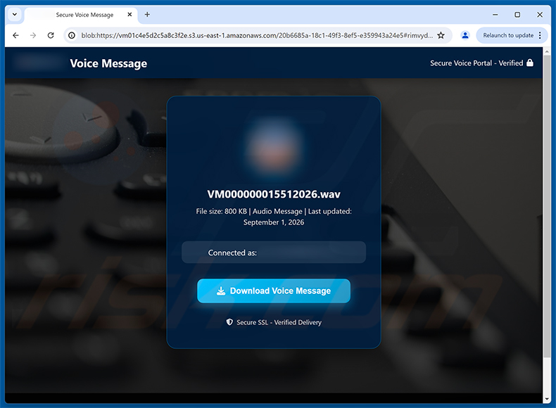 Page de phishing Voicemail Notification Email Scam