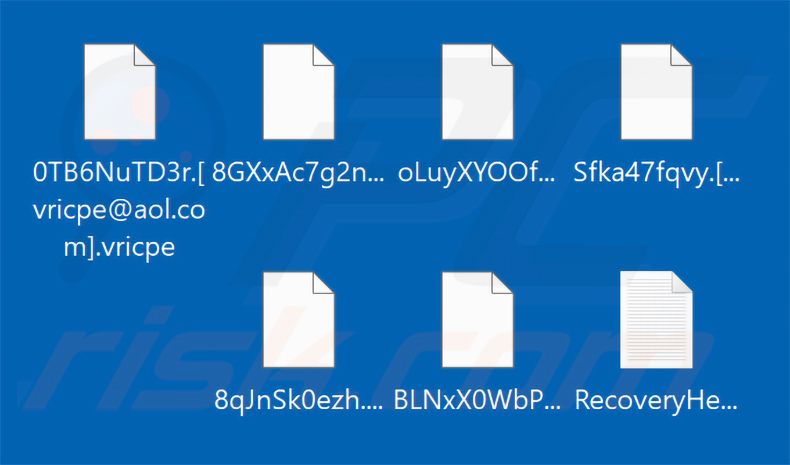 Fichiers chiffrés par le ransomware Vricpe (extension .vricpe)