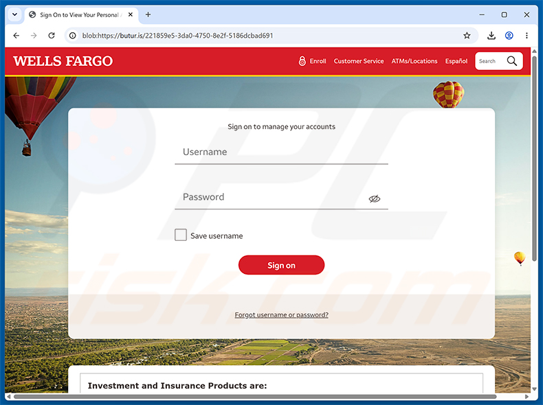 Page de phishing Wells Fargo - Disputed Payment Reversal