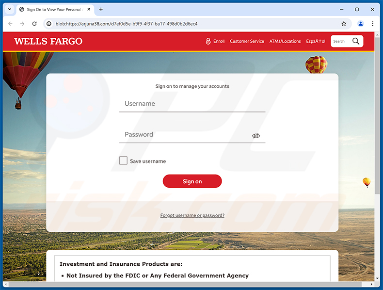 Page de phishing Wells Fargo - Pending Account Suspension