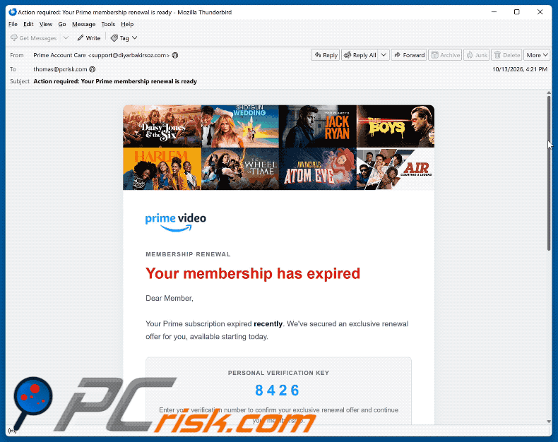 Amazon Prime Subscription Expired arnaque par e-mail