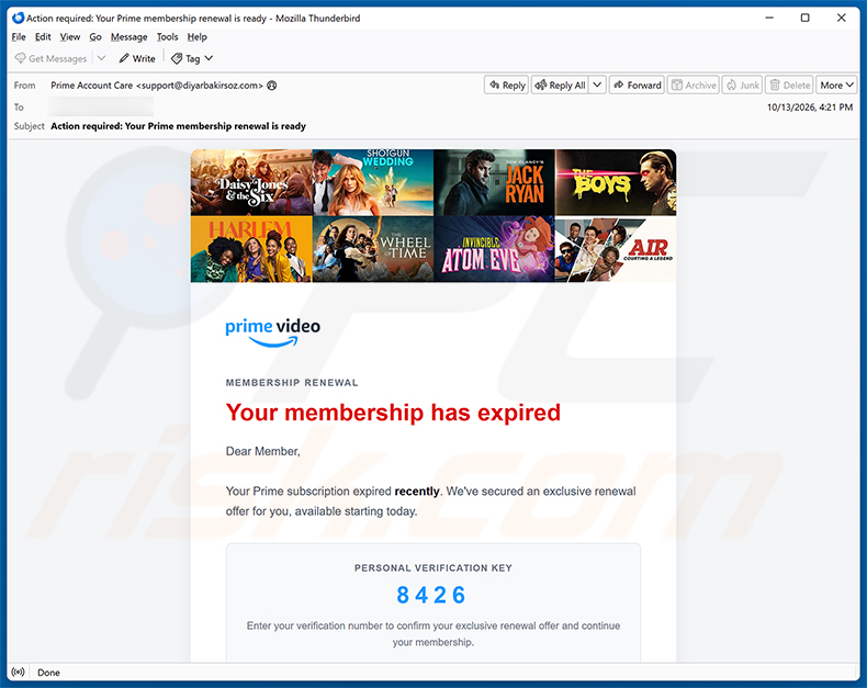 Amazon Prime Subscription Expired campagne de spam par e-mail