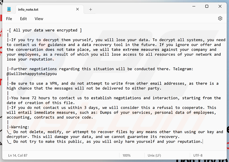 Demande de rançon du ransomware Citrus (info_note.txt)
