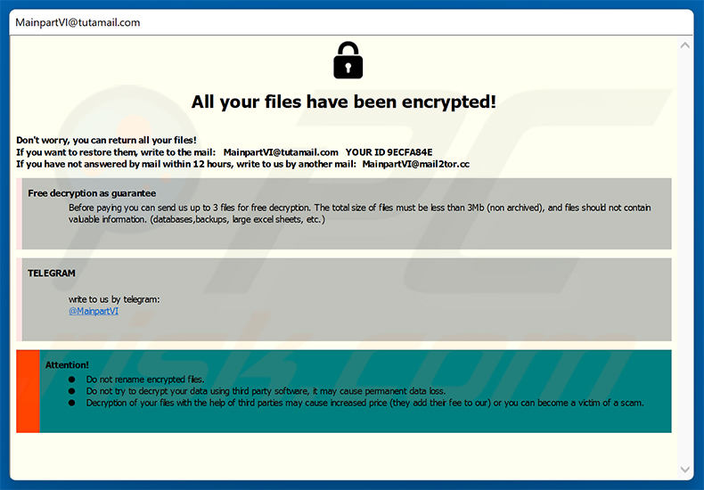 Note de rançon pop-up du ransomware MAIN