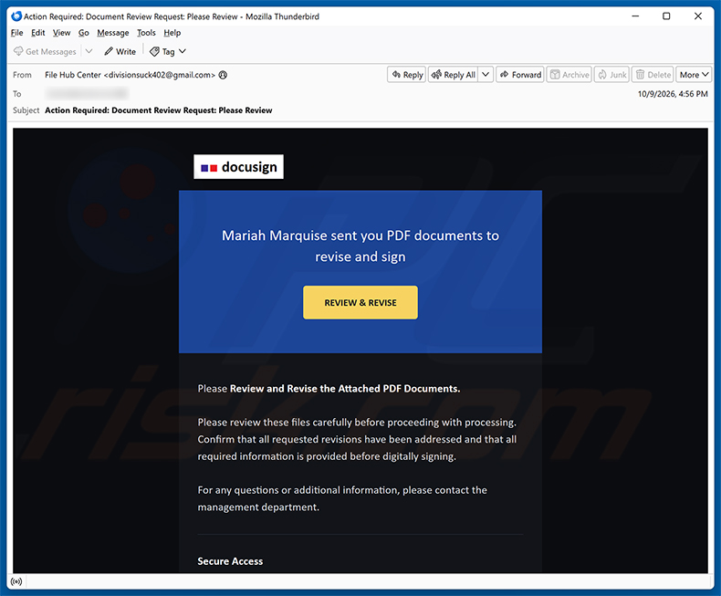 PDF Documents To Review And Sign campagne de spam par e-mail