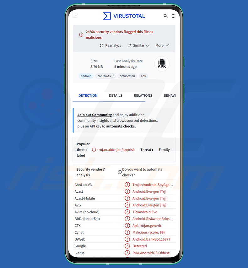 Détections du trojan bancaire RemControl sur VirusTotal