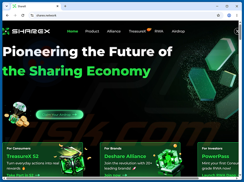 ShareX Airdrop arnaque - site web réel (sharex.network)