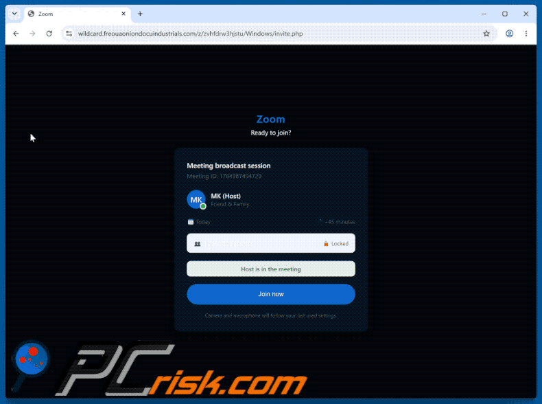Site Web malveillant promu par la campagne de spam Zoom Meeting Invitation Email Virus