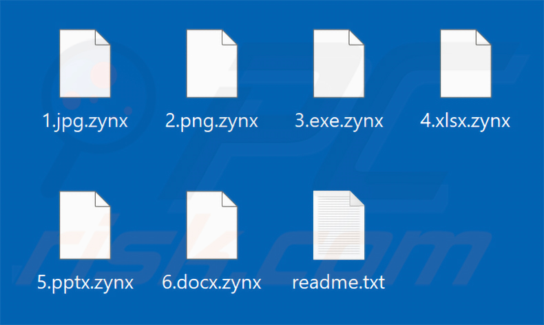 Fichiers chiffrés par le ransomware Zynex (extension .zynx)