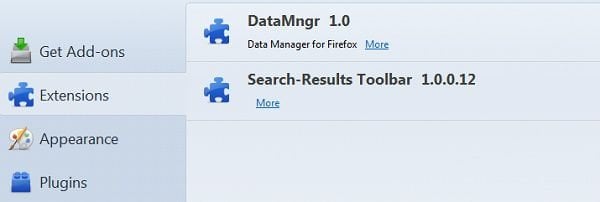 barre d'outils search results dans mozilla firefox