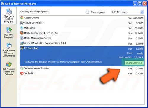 Programme de modification / suppression de Windows XP