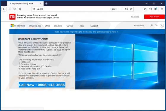 POP-UP Arnaque Important Security Alert!