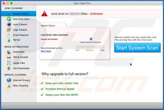 Application non désirée Disk Clean Pro (Mac)