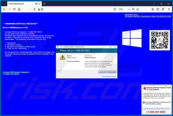 POP-UP Arnaque CRITICAL MESSAGE