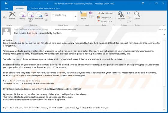 Courriel arnaque I Monitored Your Device On The Net For A Long Time 