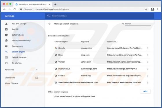 Redirection Search.assistivedata.com (Mac)