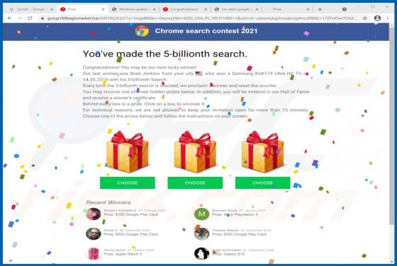 POP-UP Arnaque Chrome Search Contest 2021