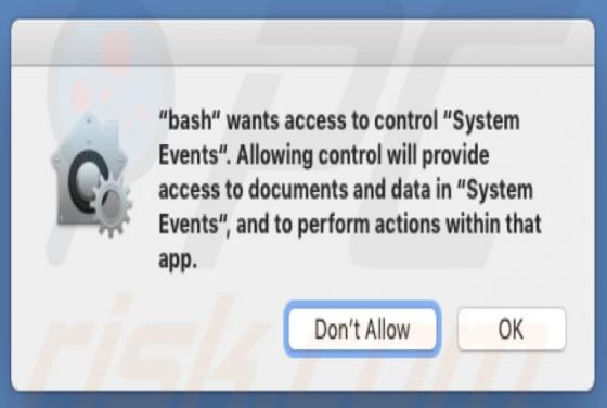 Virus POP-UP Bash Wants To Control System Events (Mac)