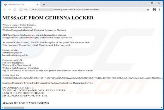 Rançongiciel GEHENNA LOCKER