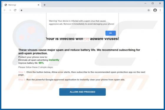 POP-UP Arnaque Your Device Is Infected With A Spam Virus