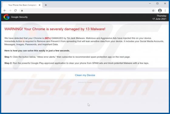 POP-UP Arnaque Your Chrome Is Severely Damaged By 13 Malware!