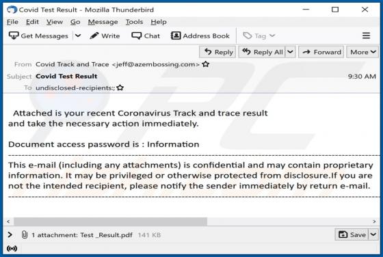 Virus par courriel Coronavirus Track And Trace Result