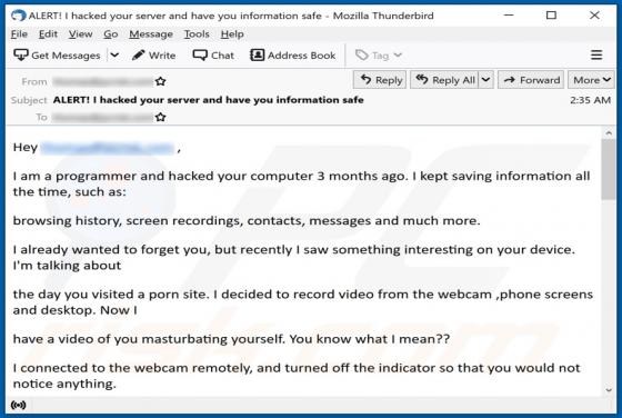Courriel d'Arnaque I Am A Programmer And Hacked Your Computer 3 Months Ago
