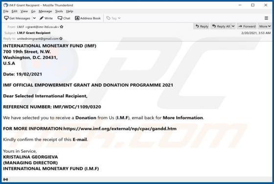 Courriel Arnaque INTERNATIONAL MONETARY FUND (IMF)