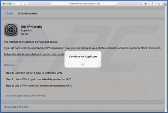 POP-UP Arnaque IOS VPN profile (Mac)