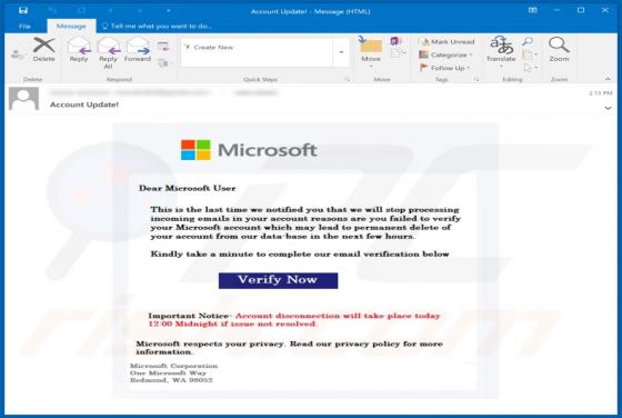 Courriel d'Arnaque Verify Microsoft Account