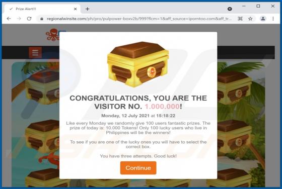 Arnaque CONGRATULATIONS, YOU ARE THE VISITOR NO. 1.000.000