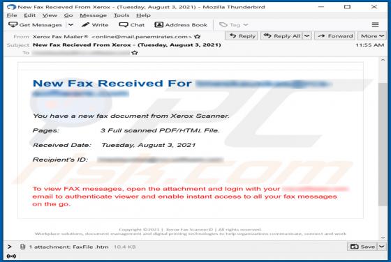 Courriel Arnaque New Fax Received