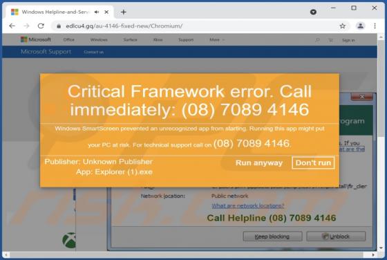 POP-UP Arnaque Critical Framework Error