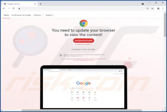 POP-UP Arnaque You Need To Update Your Browser To View The Content