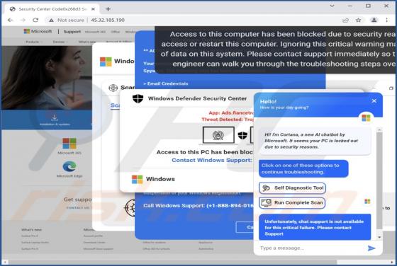 Arnaque POP-UP Cortana - It Seems Your PC Is Locked Out