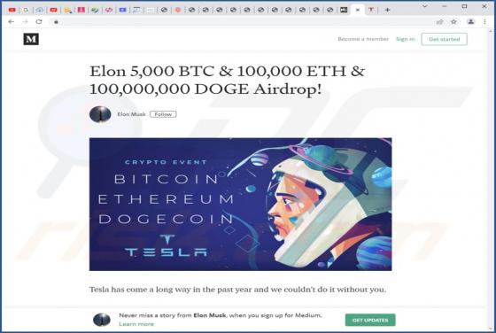 Arnaque au cadeau gratuit Tesla Giveaway