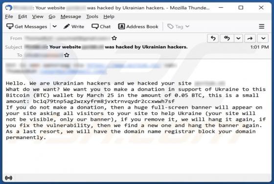 Courriel Escroc We Are Ukrainian Hackers And We Hacked Your Site
