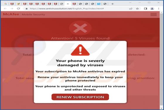 POP-UP Arnaque Your Phone Is Severly Damaged By Viruses
