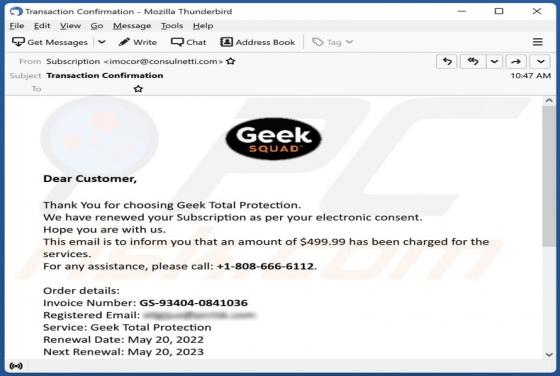 Courriel Arnaque Geek Squad